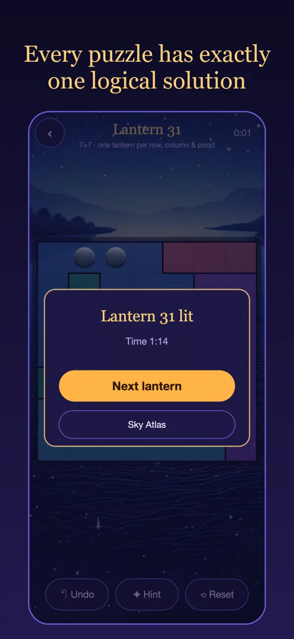 Solved puzzle with lanterns drifting into the sky